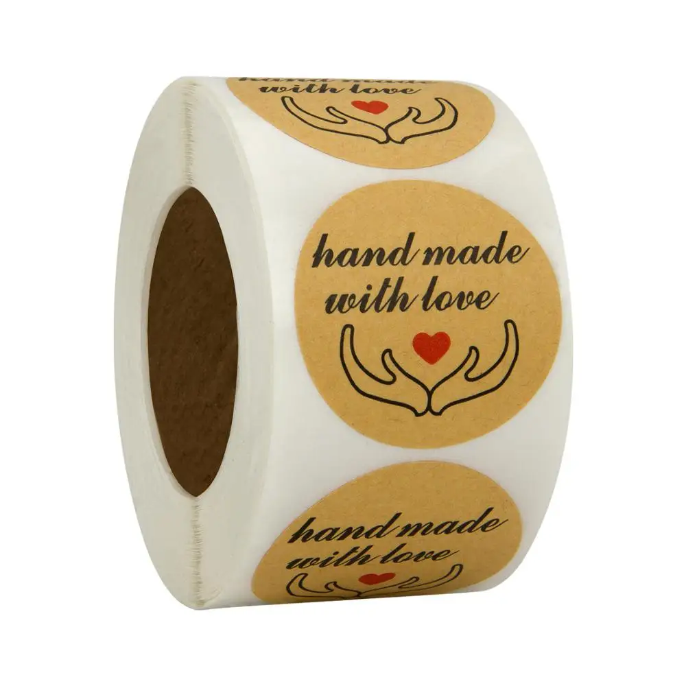 50-500 Stuks Ronde "Hand Gemaakt Met Liefde" Stickers Zegel Etiketten Baby Shower Cadeau Decor Bakpakket Envelop Briefpapier Sticker