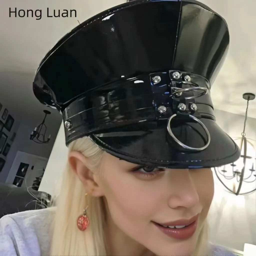 Czarny skórzany kapelusz steampunkowy HongLuan na Halloween, kapitańskie kapelusze dla kobiet na festiwal Burning Man, akcesoria do cosplay dla kobiet