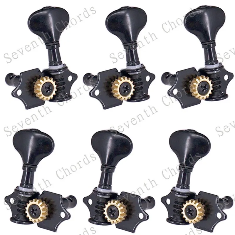 A Set of 6 Pcs black open gear Guitar Tuning Pegs Tuners tail fish Machine Heads handle for Acoustic Electric guitar parts