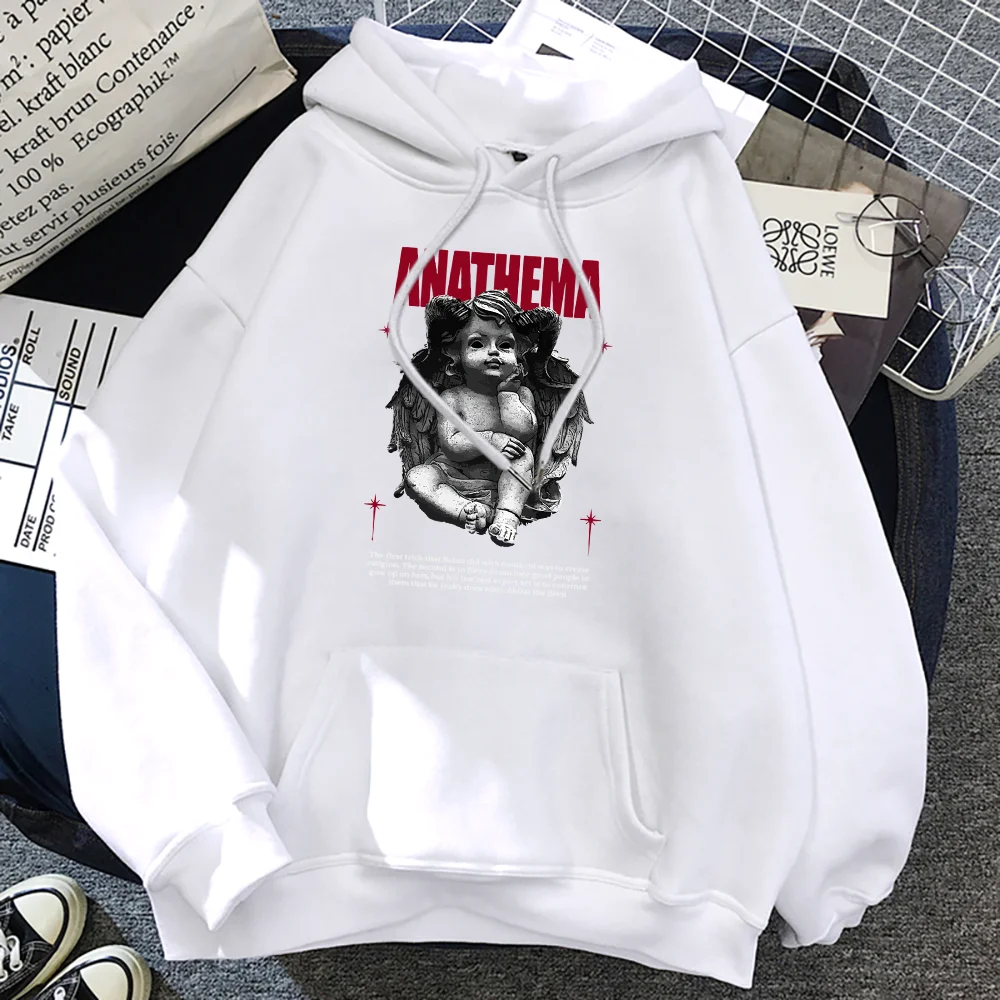 

Anathema Sculpture of a child with goat horns and wings gothic Hoody Crewneck Oversized Clothing Casual Fleece Male Pullovers