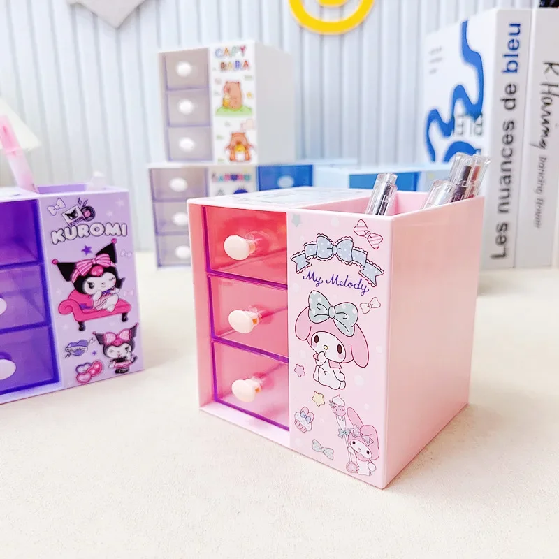 Sanrio Kawaii My Melody Student Pen Holder Kuromi Cinnamoroll Anime Cartoon Fashion Desktop Multi-functional Jewelry Storage Box