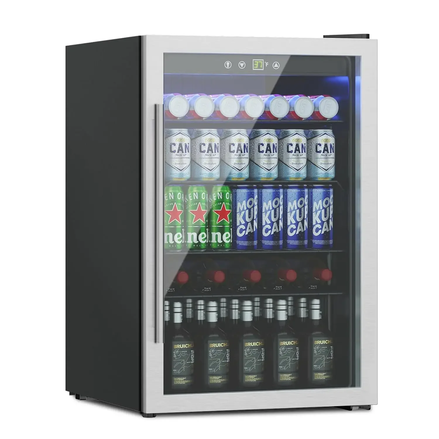

4.5 Cubic Feet Mini Fridge, 145 Can Freestanding Beverage Refrigerator with Glass Front Door for Soda, Beer Under, Customized