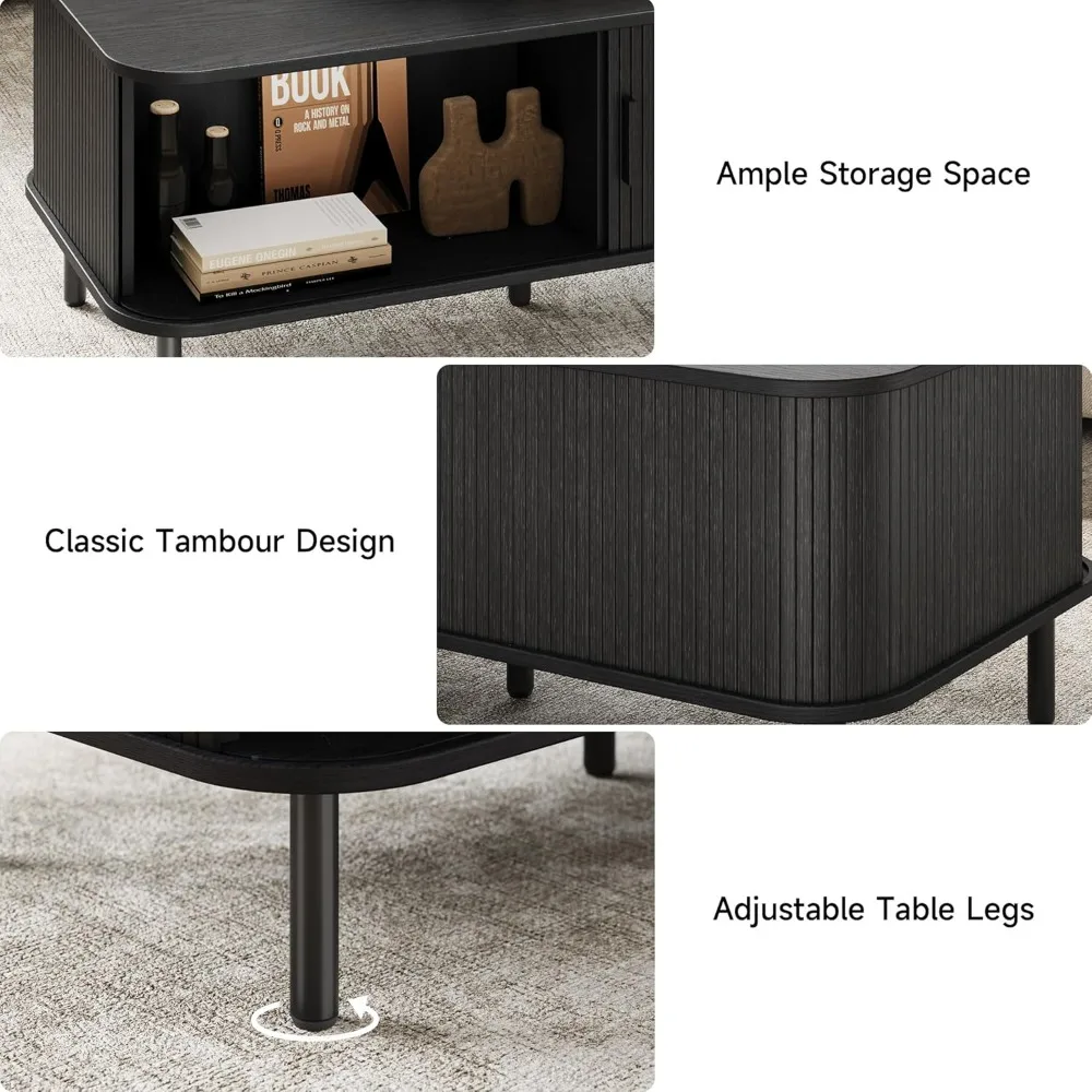 طاولات قهوة مع مساحة تخزين، 47.2 طاولات قهوة لغرفة المعيشة الحديثة في العصور الوسطى مع براميل يدوية منزلقة