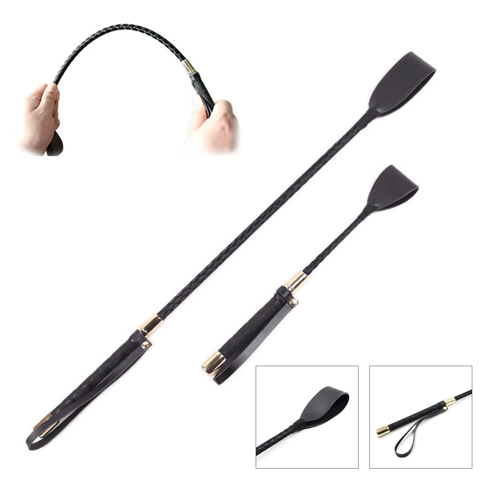 17.7" PU Leather Horse Riding Crop, Lightweight Whip with Wrist Strap for Equestrian