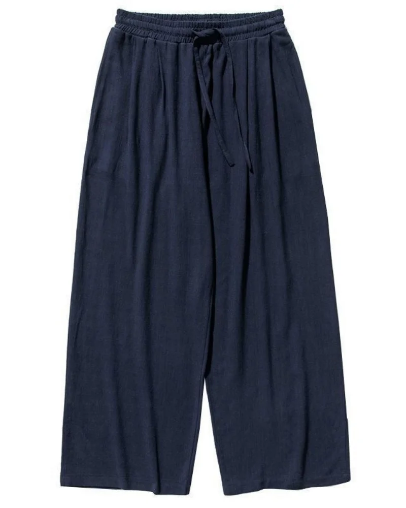 

Summer Men's Loose Comfortable Casual Cotton Linen Wide Leg Pants Straight Cut Long Trousers Versatile Faionable Loose Fit