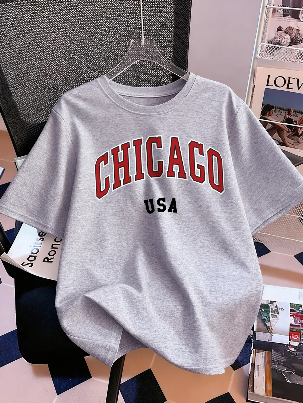 Chicago Usa Letter Printing T-Shirt Women Cotton Summer Short Sleeve Tops Comfortable Soft O-Neck T Shirt Casual Womans Clothes