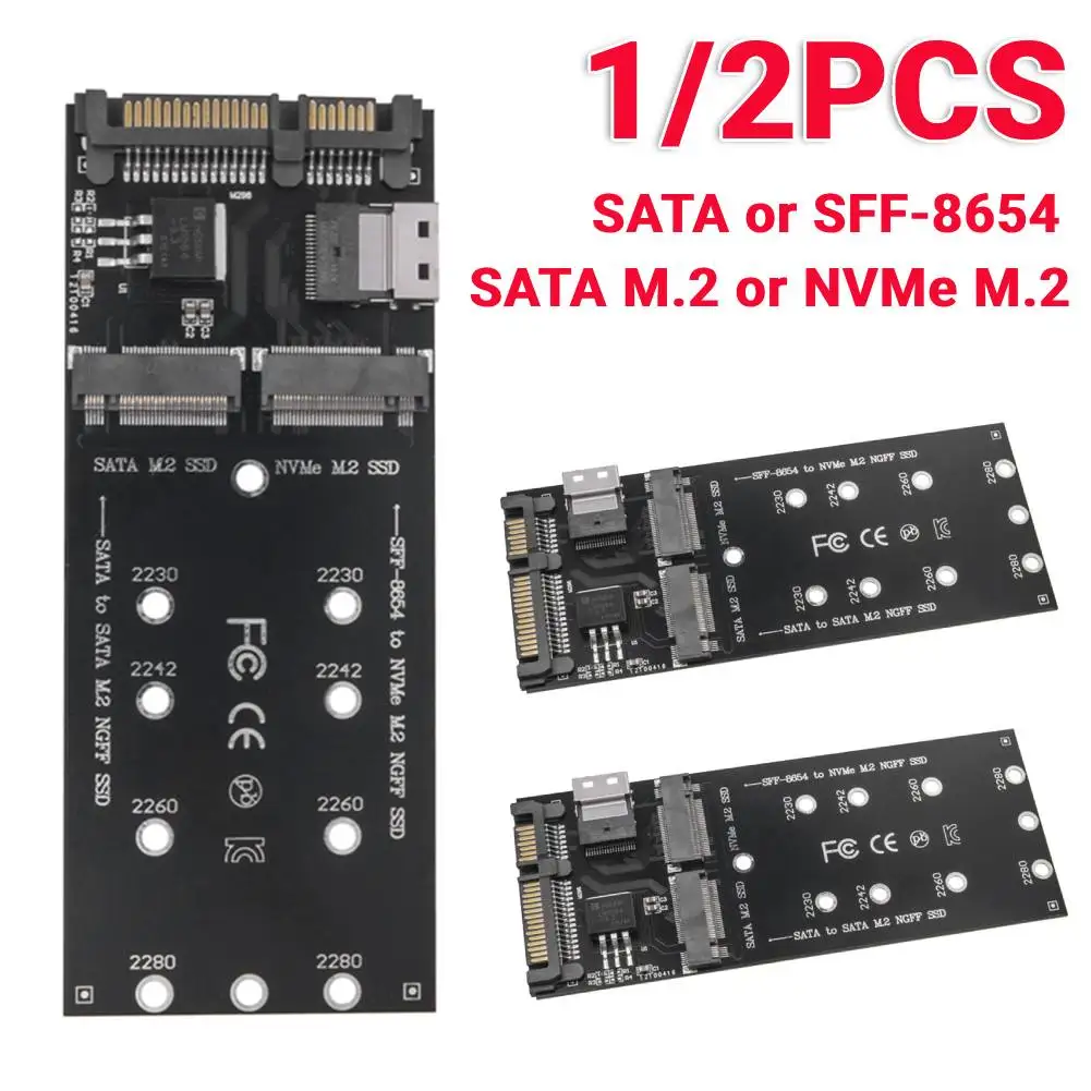 

M2 to SATA Adapter SFF8654 Converter for NVMe SSD Dual Storage Compatibility for Desktop Mainboard Expansion Card M2 Riser Board