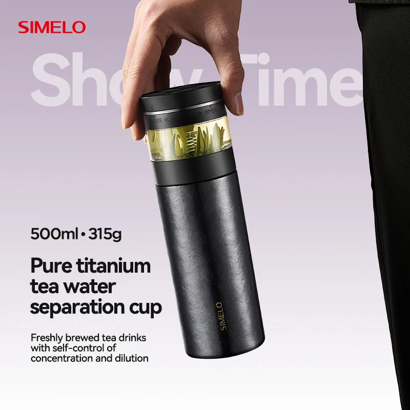 SIMELO Pure Titanium Tea Cup with Water Separation Modern Business Stew Tea Set Gift for Stylish Tea Lovers