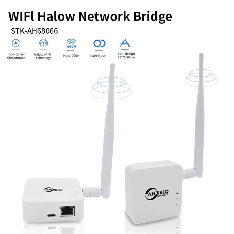 طقم جسر لاسلكي WIFI HaLow من النوع c مزود طاقة من نقطة إلى نقطة، اتصال من نقطة إلى متعدد النقاط لمسافات طويلة تصل إلى 1 كجم