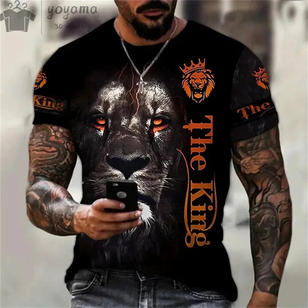 Men\'s Clothing 3d Lion Print T-Shirt Round Neck Casual Short Sleeve Tee Harajuku Street Men Fashion Oversize T-Shirt Man Tops