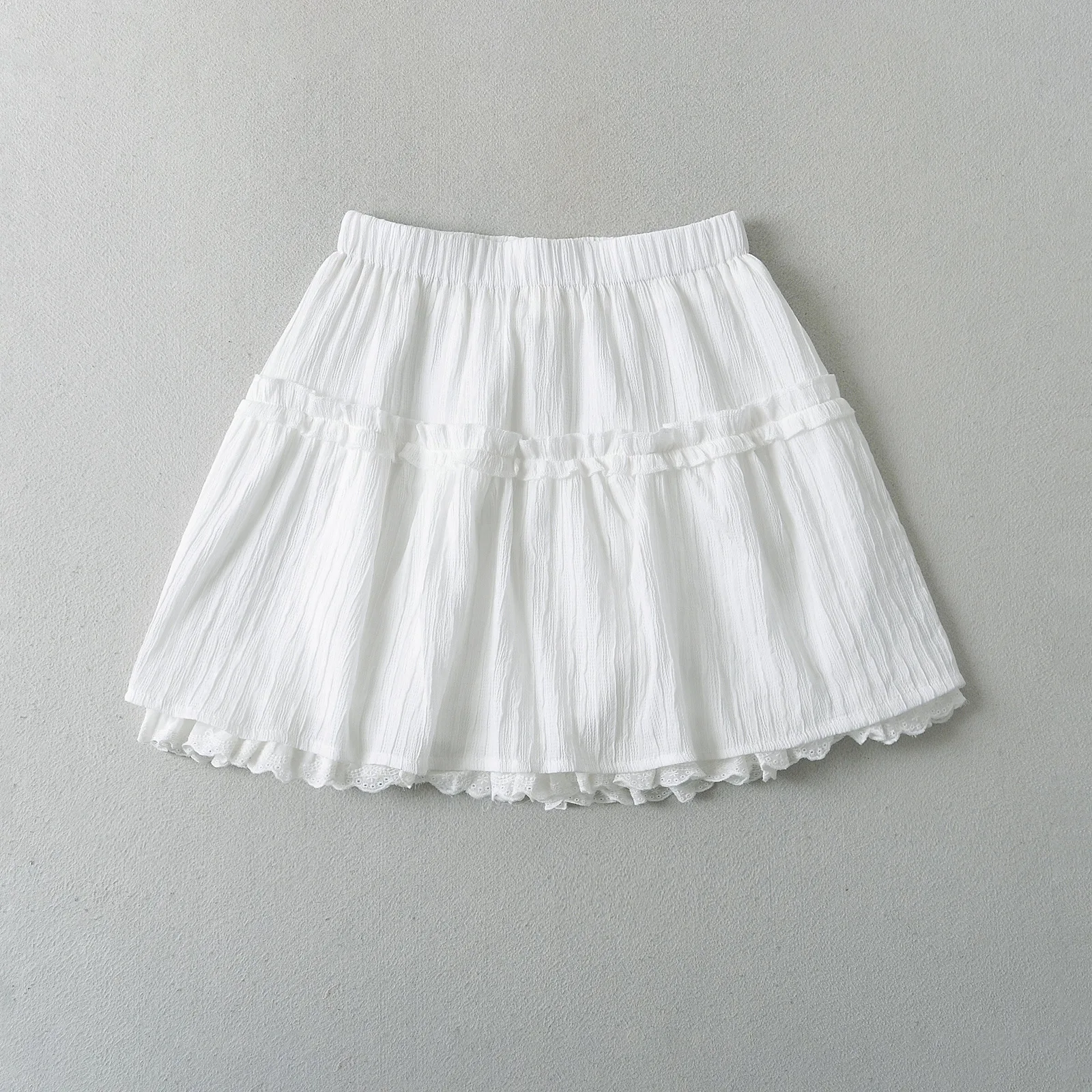 Spring New French Girl Romantic Texture Elastic Waist Lace Casual Skirt.