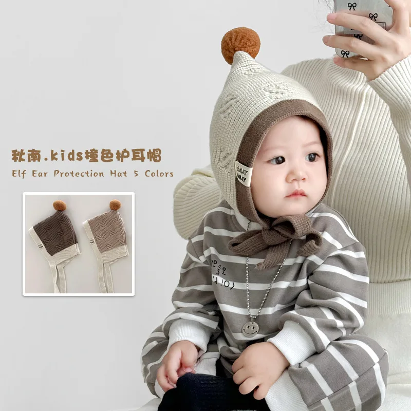 

Korean Style Baby Knit Beanie Cute Earmuff Hat Newborn Warm Cap Soft Cotton Toddler 0-12 Months Unisex Headwear for Boys Girls