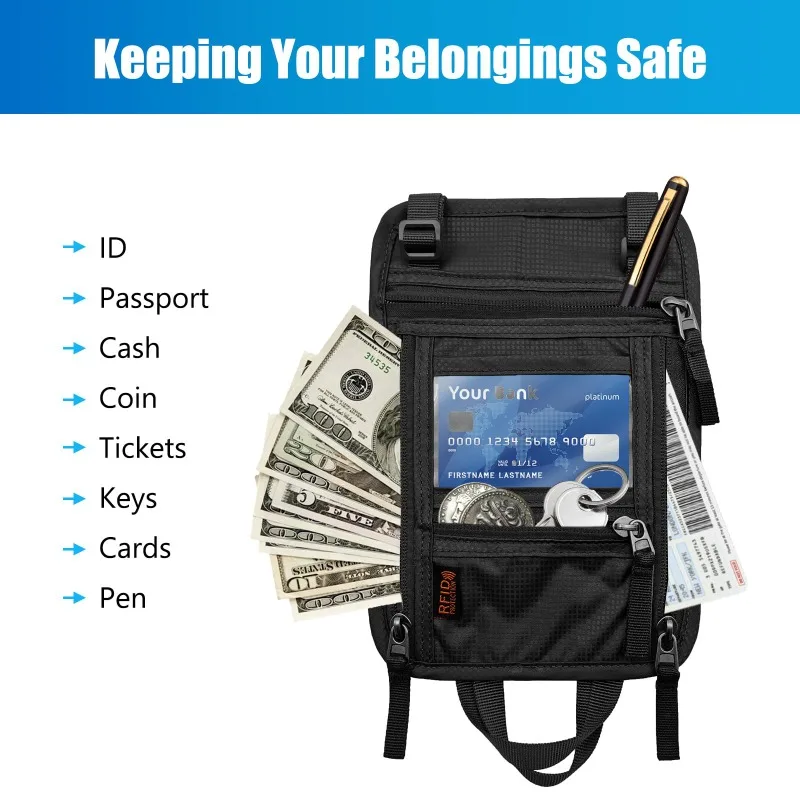 Travel Pouch Passport Wallet- ID Card Wallet with RFID Blocking and Keep Your Belongings Secure-Travel Walle