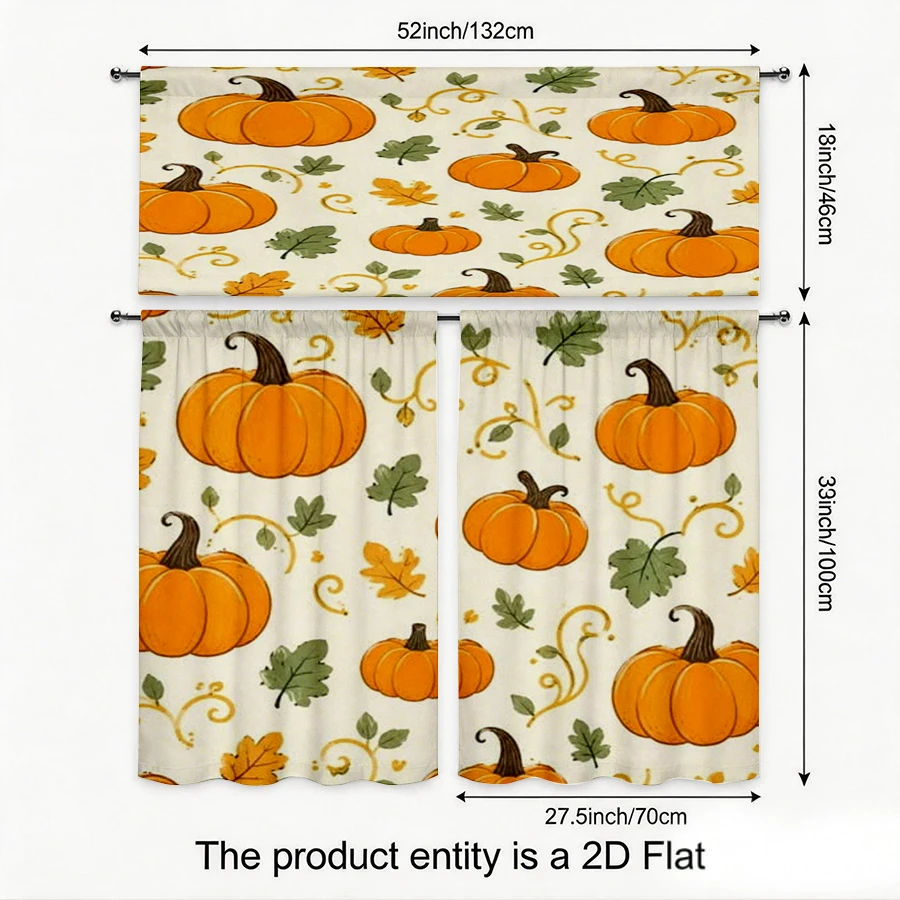 Thanksgiving Fall Kitchen Curtains, Pumpkin Vine Pattern, Digital Print, Kitchen Dining Room, Rod Pocket Polyester, Home Decor