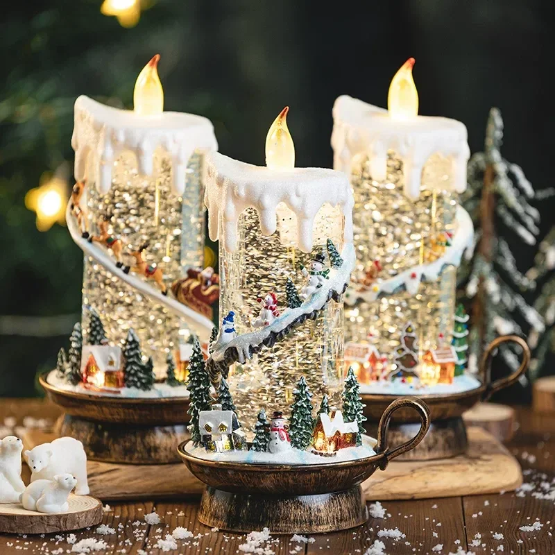 Christmas decoration ornament desktop window storefront display festive atmosphere scene arrangement elderly candle holder