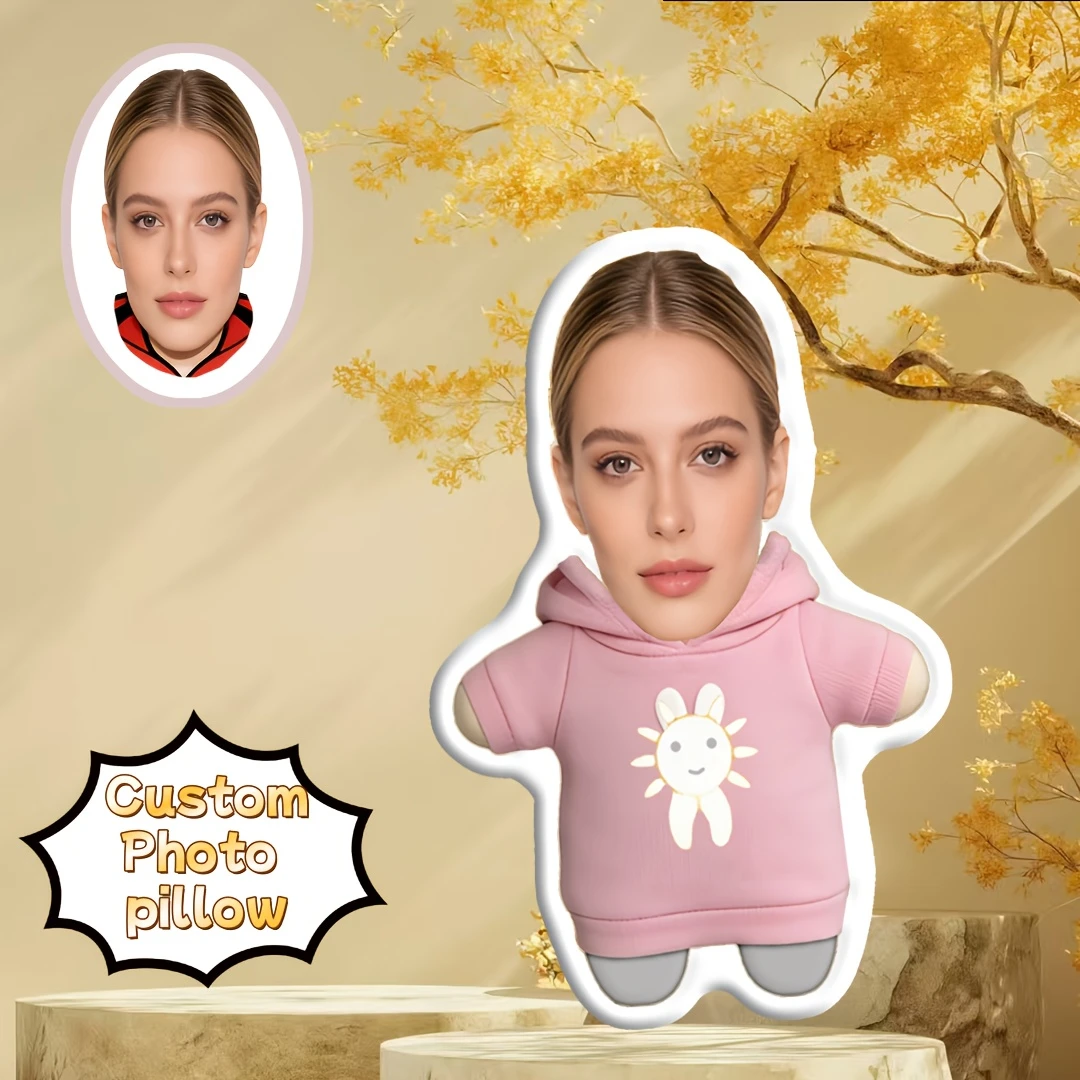 Personalized Custom Face Hoodie Figure Pillow Double Sided Printed Photo Cushion, Custom Shaped Stuffed Doll, Birthday Holiday
