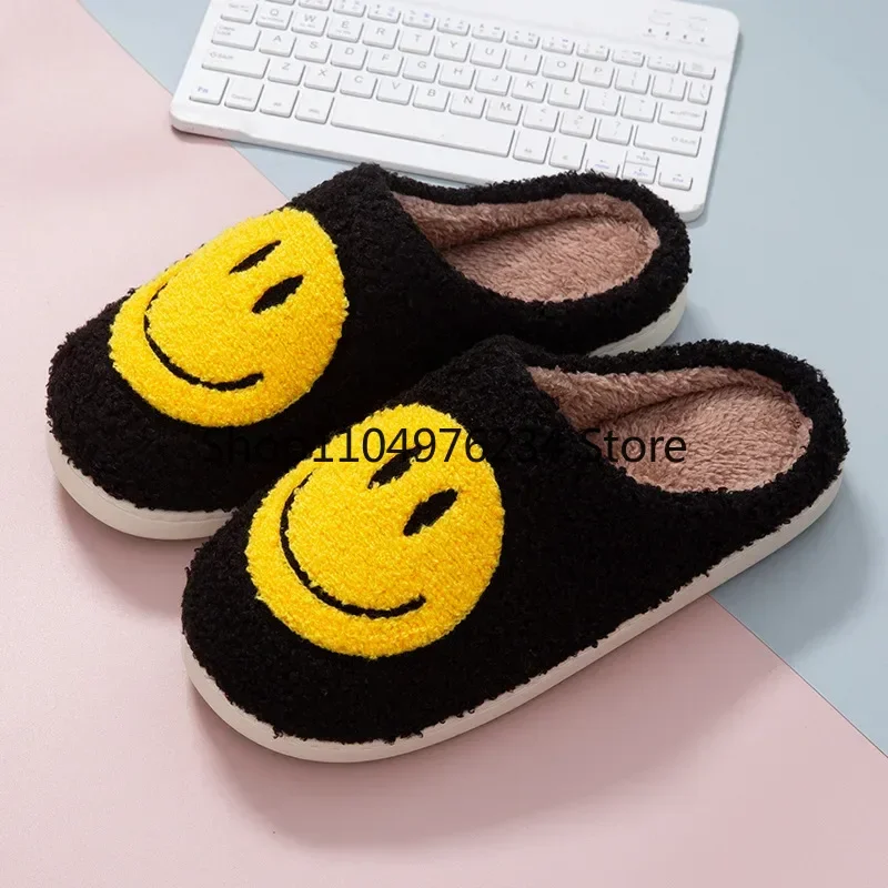 스마일 팝 겨울 실내용 편안한 플러시 슬리퍼 푹신한 면 슬리퍼 미끄럼 방지 따뜻한 가정용 슬리퍼