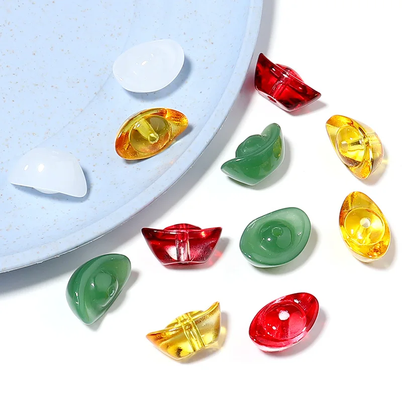 30set/lot Yuanbao Shape Glass Bead Ingot Lucky Home Blessing Ornament Holiday Gifts Home Decoration Colorful Loose Spacer Bead