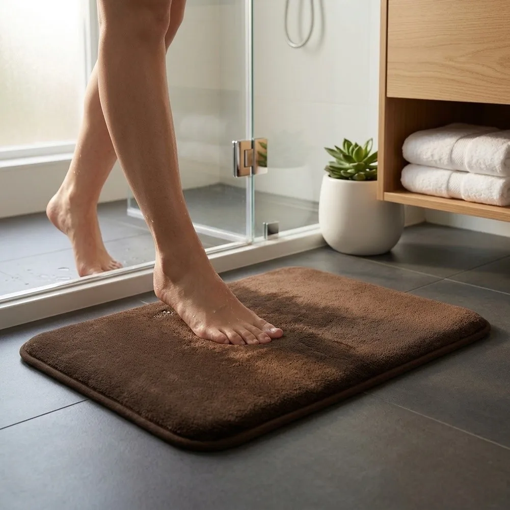 Dark Brown Polyester Memory Foam Bath Rug 40x60x2cm Quick Dry Soft Non-Slip Floor Mat for Bathroom Entryway Decor
