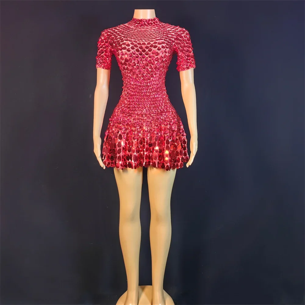 Sparkly argento strass specchio tessuto elastico abito corto donne compleanno Stage play festeggia vestito ballerino Party Show Dress