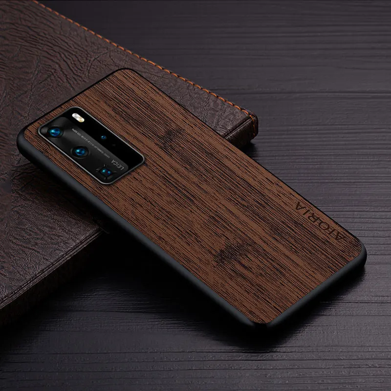 Case for Huawei P30 P40 Lite Pro funda bamboo wood pattern Leather phone cover Luxury coque for Huawei P40 Pro case capa