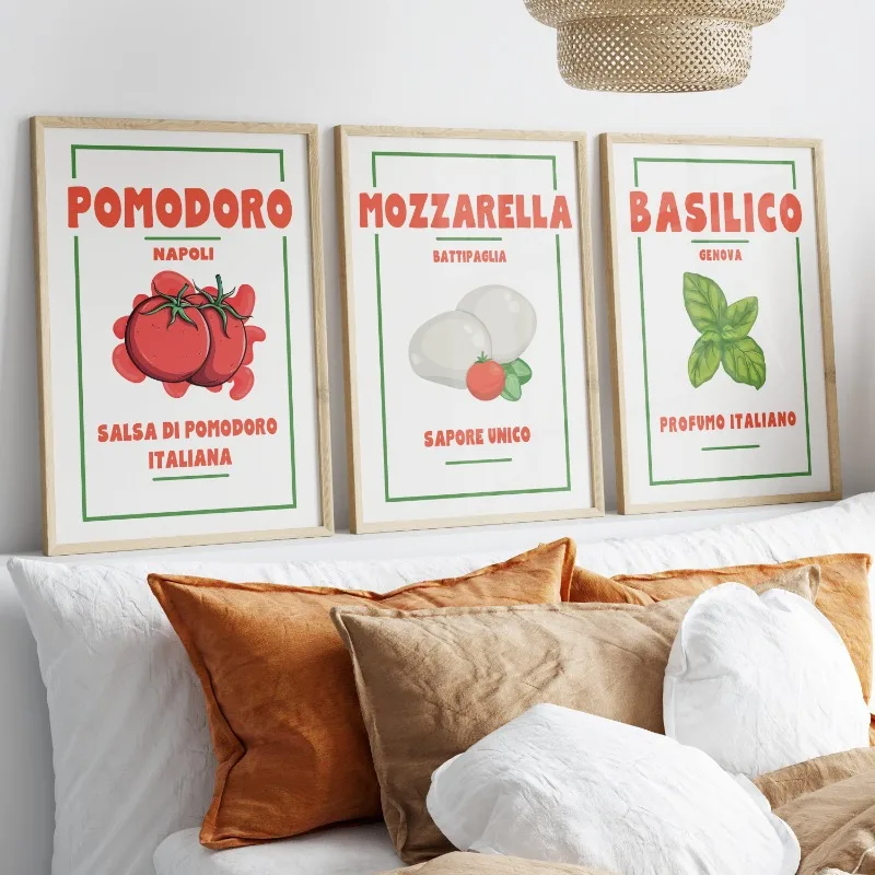 Retro Food Fruits Vegetables Pizza Tomato Pasta Posters and Prints Canvas Printing Wall Art Picture for Kitchen Restaurant Decor