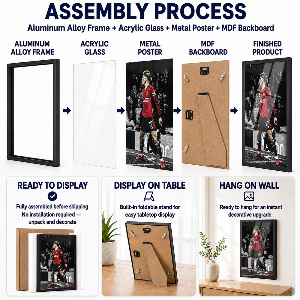Alejandro Garnacho Match Portrait Framed Aluminum Metal Poster Customized Victory Tribute Wall Art For Athletes Decorating Gym