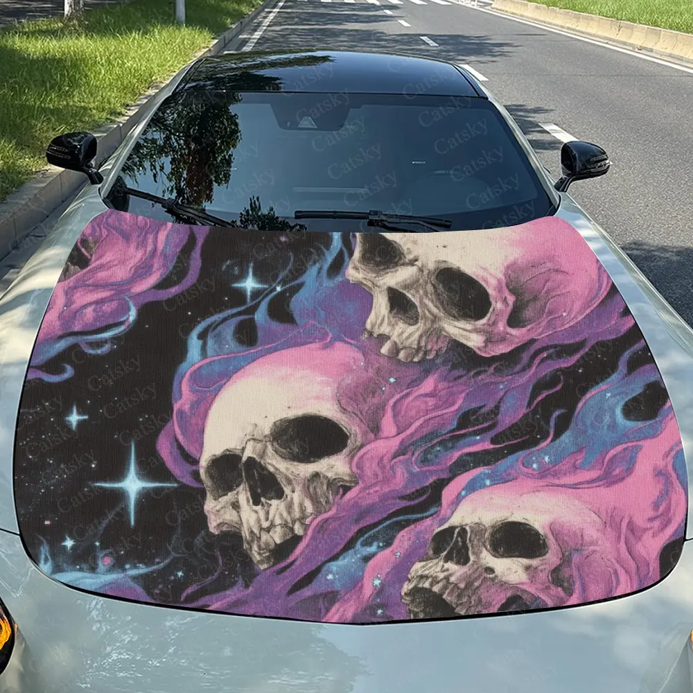 Pink Flame Skull Car Hood Decal - Durable Self-Adhesive PVC Sticker For Cars, Motorcycles, And Trucks,Vehicle Hood Decoration