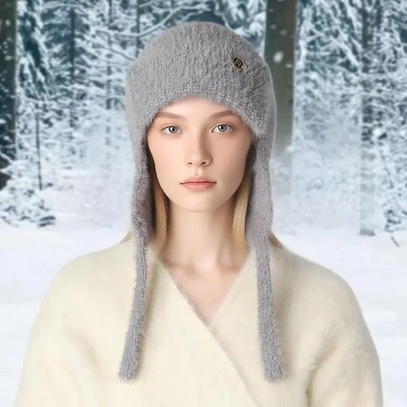 المرأة لطيف إيرفلاب قبعة الشتاء موضة فو الفراء محبوك قبعة نمط قبعات صغيرة لينة الإناث الشارع الشهير قبعة في الهواء الطلق #3