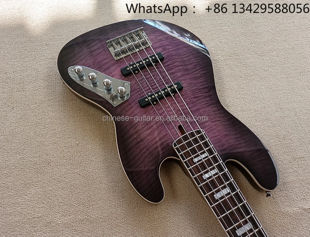 Flyoung Cheap Electric Bass Guitar 5 Strings Rosewood Fretboard Flame Maple Veneer Alder Body