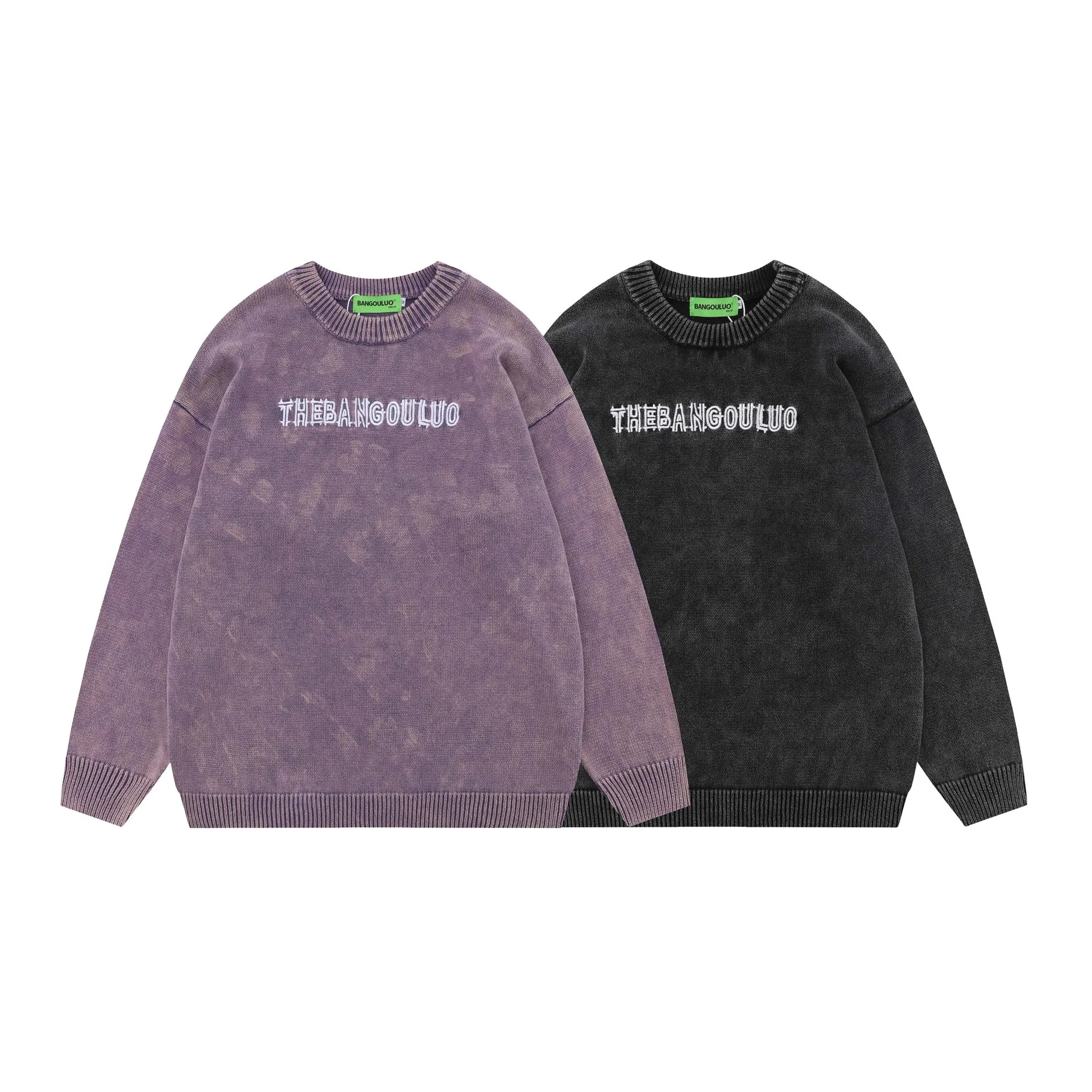 Американский потертый свитер с круглым вырезом и вышивкой старых букв, мужской и женский одинаковый модный брендовый свободный повседневный вязаный свитер