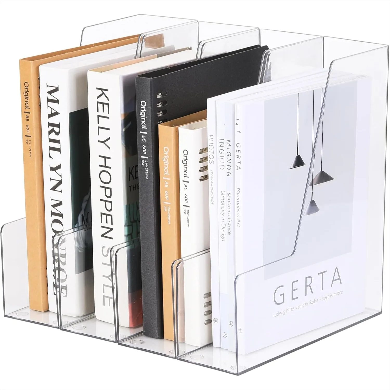 

Clear PET Vertical File Holder, Desk Organizer for Magazines, Binders, Notebooks, 4 Pack