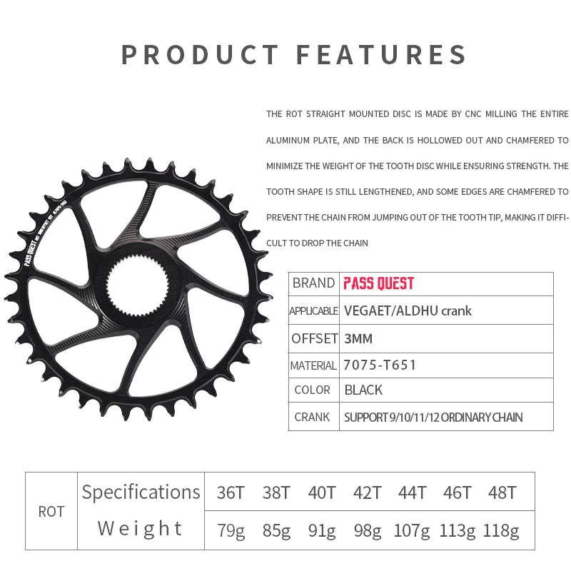 3mm Offest for VEGAET/ALDHU Crank 36T 38T 40T 42T 44T 46T 48T Round Narrow Wide Chainring Rotor Gravel Bike 9 10 11 12 Speed