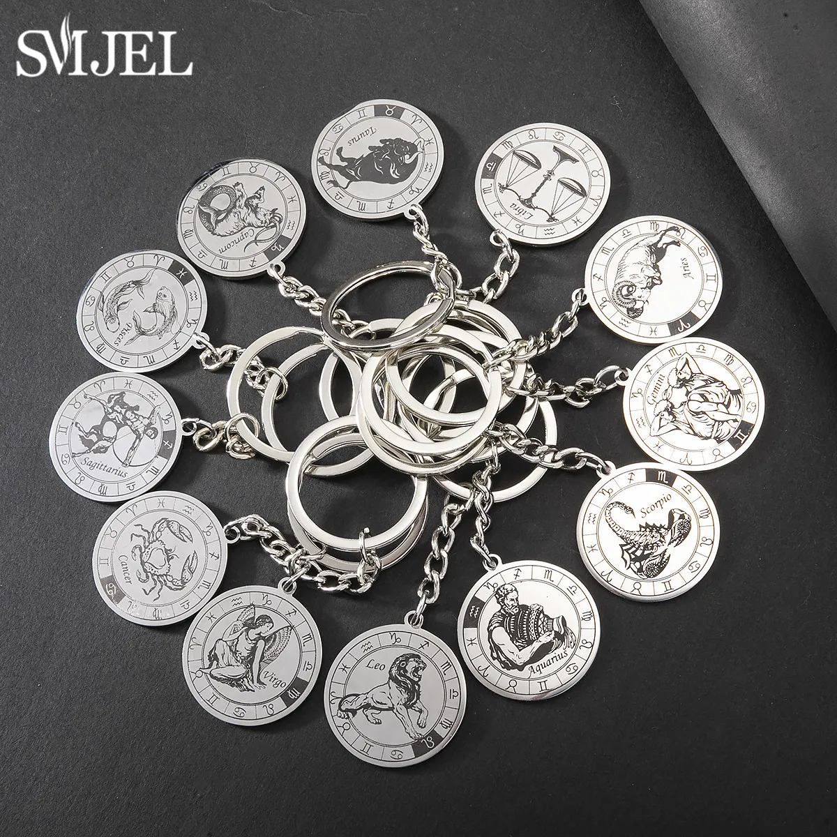 Creative Constellation Jewelry Key Ring 12 Zodiac Sign Keychain for Men Metal Round Pendant Key Chain Accessories Birthday Gift