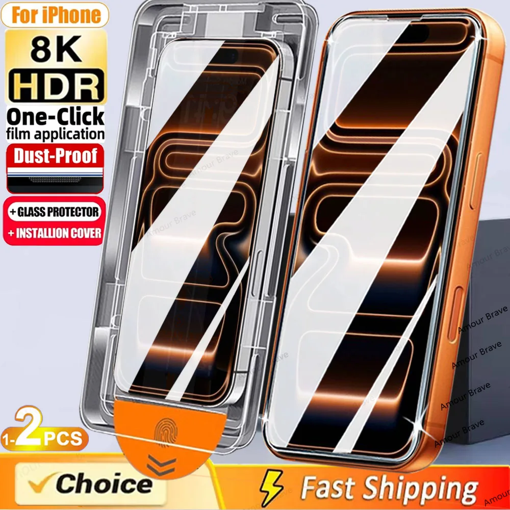 1-2 قطعة HD الغبار الحرة السيارات التثبيت واقي للشاشة آيفون 17 الهواء 14 12 13 15 16 17 برو ماكس زائد زجاج طلاء Oleophobic