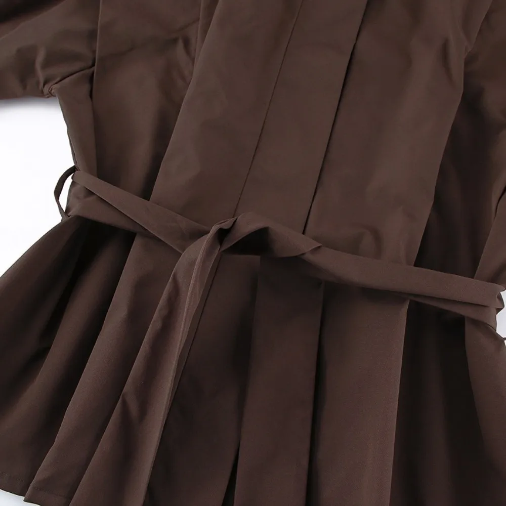 New High Collar Coat Jacket Long Sleeve Waist Tie Outer Wear Peplum Hem Relax Fit Work Blazer Office Wear