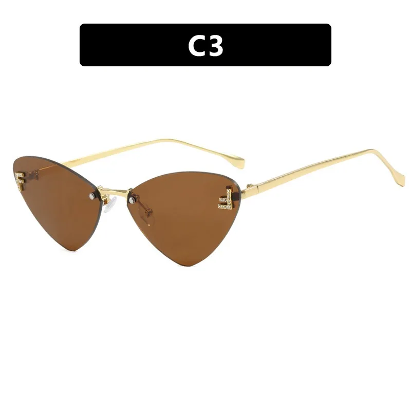 Classic Triangle Cat Eye Sunglasses F Letter Shades Brand Design For Women Trendy Outdoor Driving Rimless Eyewear UV400 Oculos