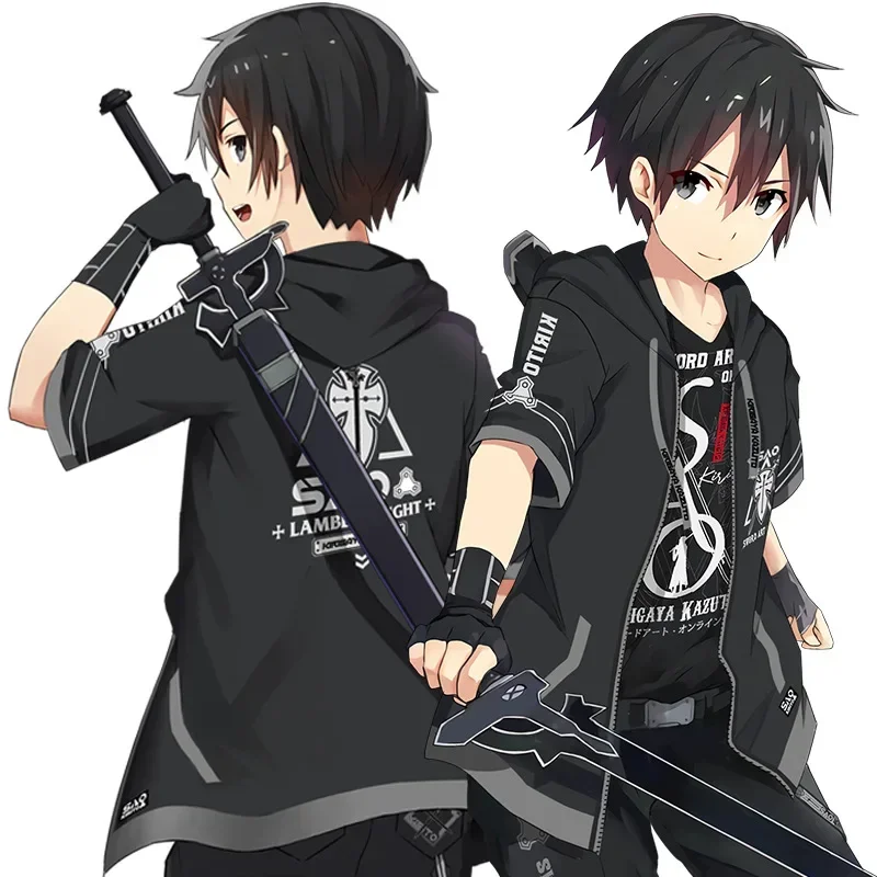 Anime Sword Art Online costume Kirito cosplay clothes zipper hooded jacket black T-shirt men women uniform kirijaya Kazuto top G