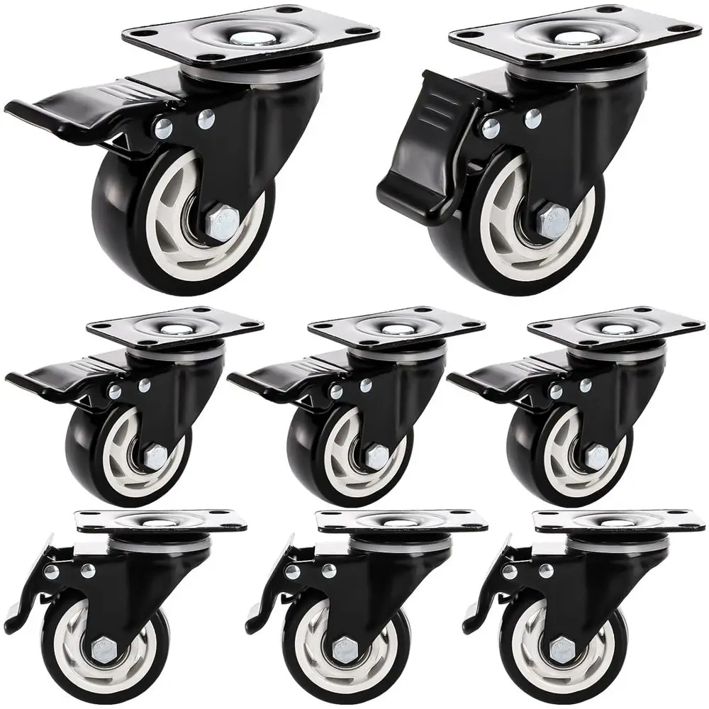 

8 Pack 3 Inch Heavy Duty Swivel Plate Casters with Brake, 360° Rotating No Noise Wheels for Furniture, Workbench