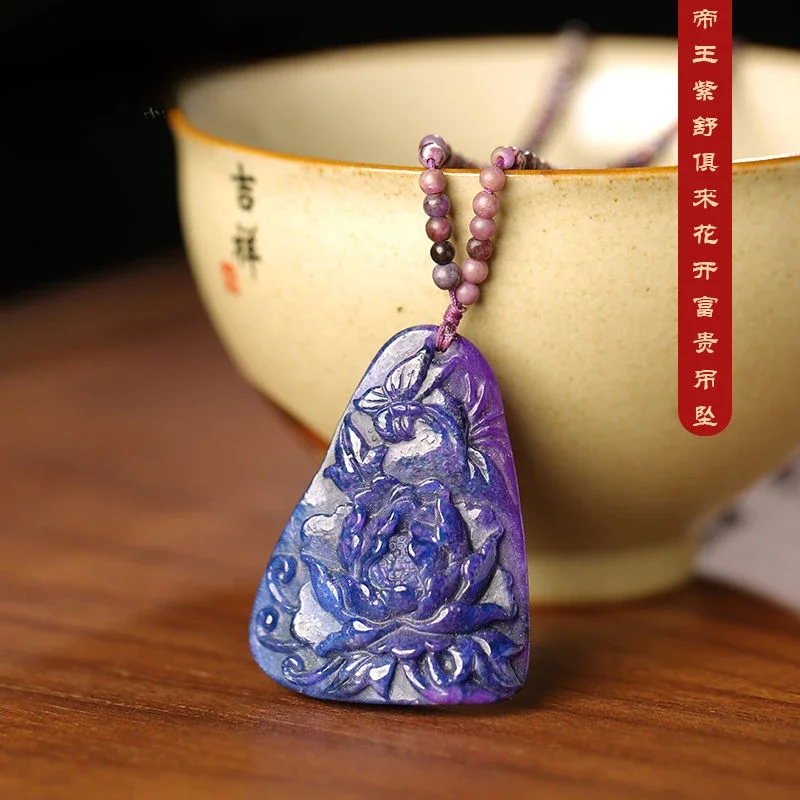 UMQ-Pendentif Sugilite Violette de l'Empereur avec Fleur de Pêche pour Femme, Pendentif Année Annie Rose, Fleur Fleurissante, Collier Johanna Original, Boutique