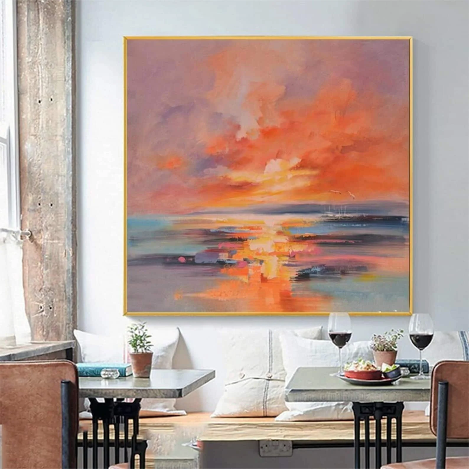 

Oversized Vermilion Ocean Abstraction Hand-Painted Textured Canvas Art Bold Brushstroke Statement for Modern Coastal Interiors