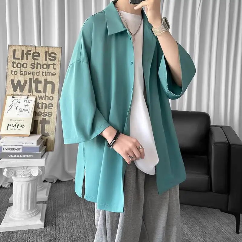 Summer Short Sleeved Shirt Men Fashion Society Mens Black Dress Shirt Korean Loose Casual White Shirt Mens Office Formal Shirts
