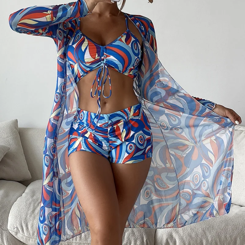 Imagem -06 - Conjunto de Biquíni de Cintura Alta de Peças para Mulheres Maiô Encobrimento Manga Comprida Roupa de Banho Push up Moda Praia Roupa de Banho Biquíni Sexy 2023