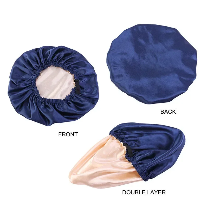 New Solid Women Satin Bonnet Sleeping Caps Silky Turban Sleep Night Cap Headwrap Hat Hair Care Wrap Scarf Adjust Button Headwear