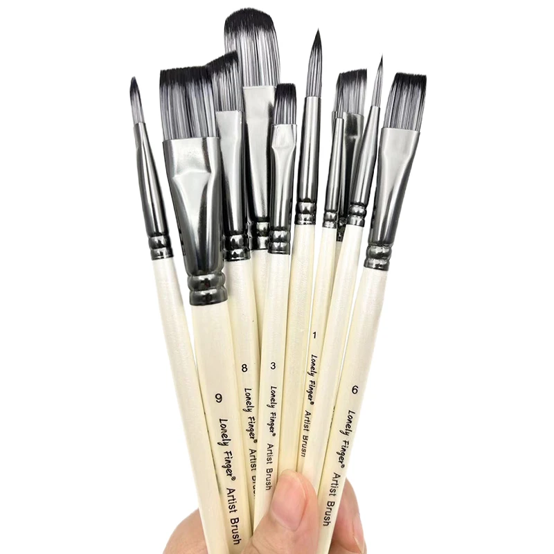 مجموعة فرش الطلاء، 10 قطع من فرش الفنان للرسم مع جودة فنية دائرية، مسطحة، زاوية، فيلبرت، جودة فنية احترافية على القماش، الخشب، الوجه