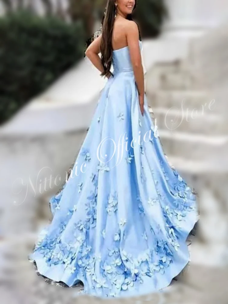 Prom Dresses for Woman Appliques Satin Sweetheart Backless Floor-Length A-Line Formal Occasion Party Evening Elegant Customize