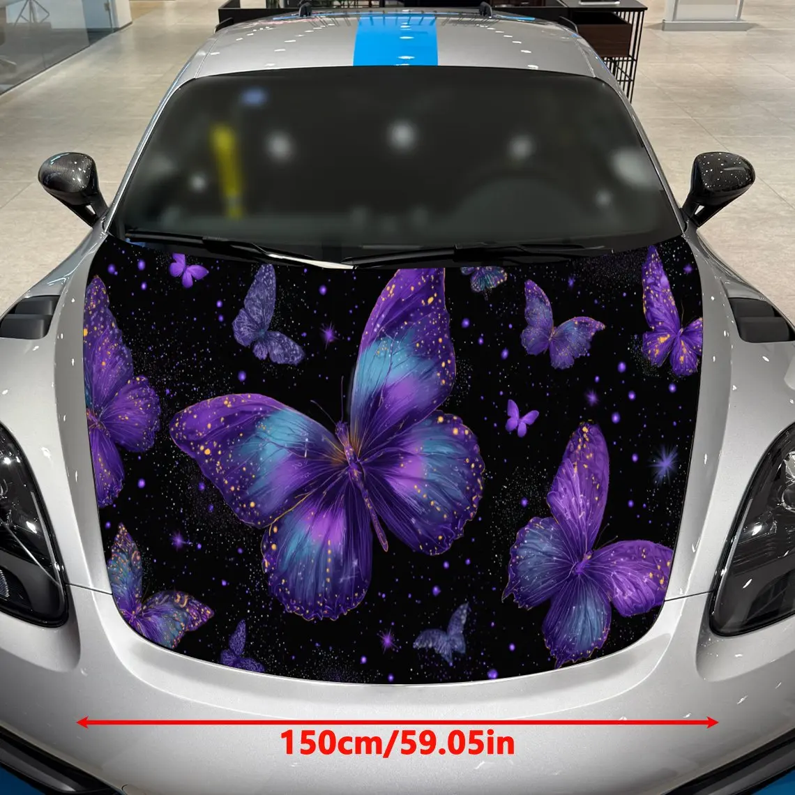 Sparkling Galaxy Butterfly Car Vinyl Wrap, PVC Material Waterproof Car Hood Sticker, Self-Adhesive Scratch-Resistant Stickers fo