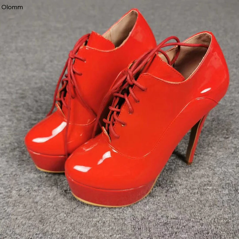 

Olomm Women Platform Pumps Sexy Stiletto High Heels Pumps Round Toe Gorgeous Shiny Black Red Party Shoes Women Plus US Size 5-15