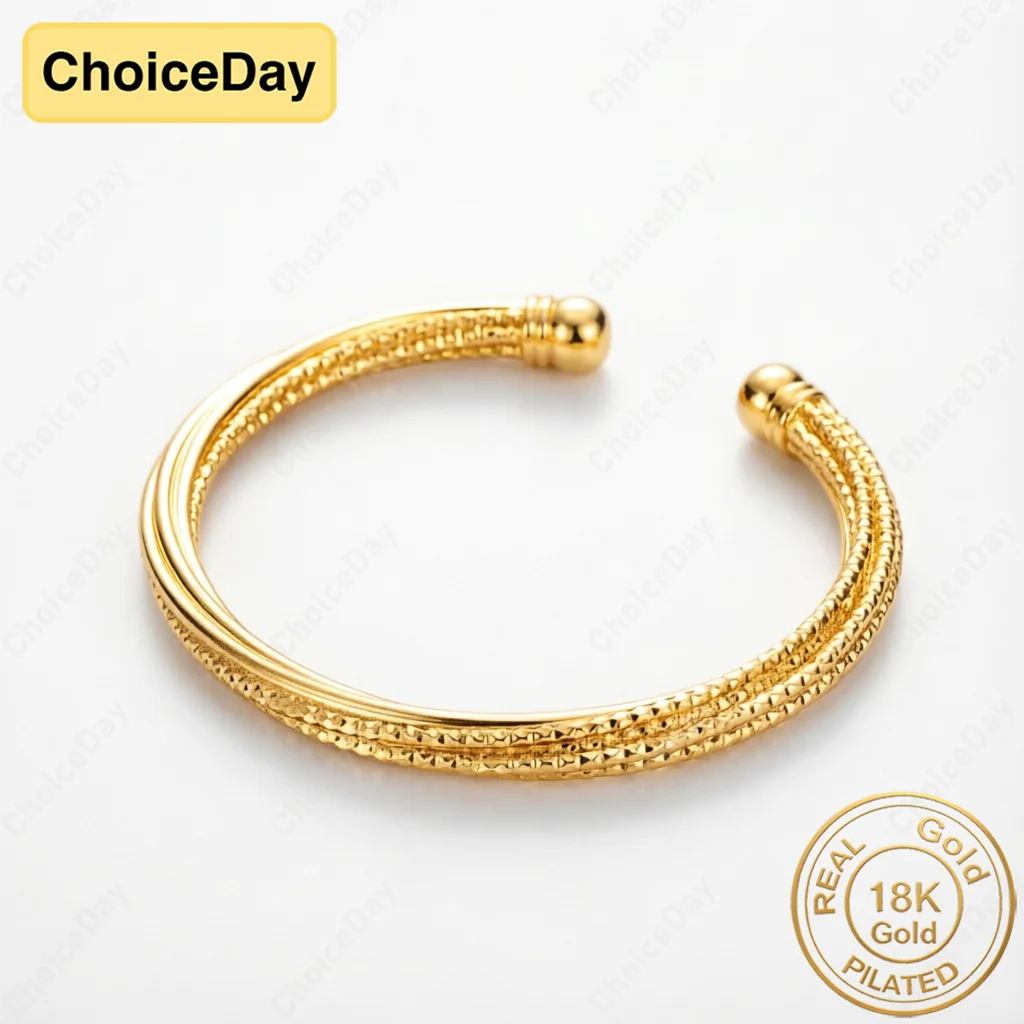 18K Gold Plated Exquisite Engraving Open Bangle, Fashionable Party Gift for Women, Wedding Jewelry