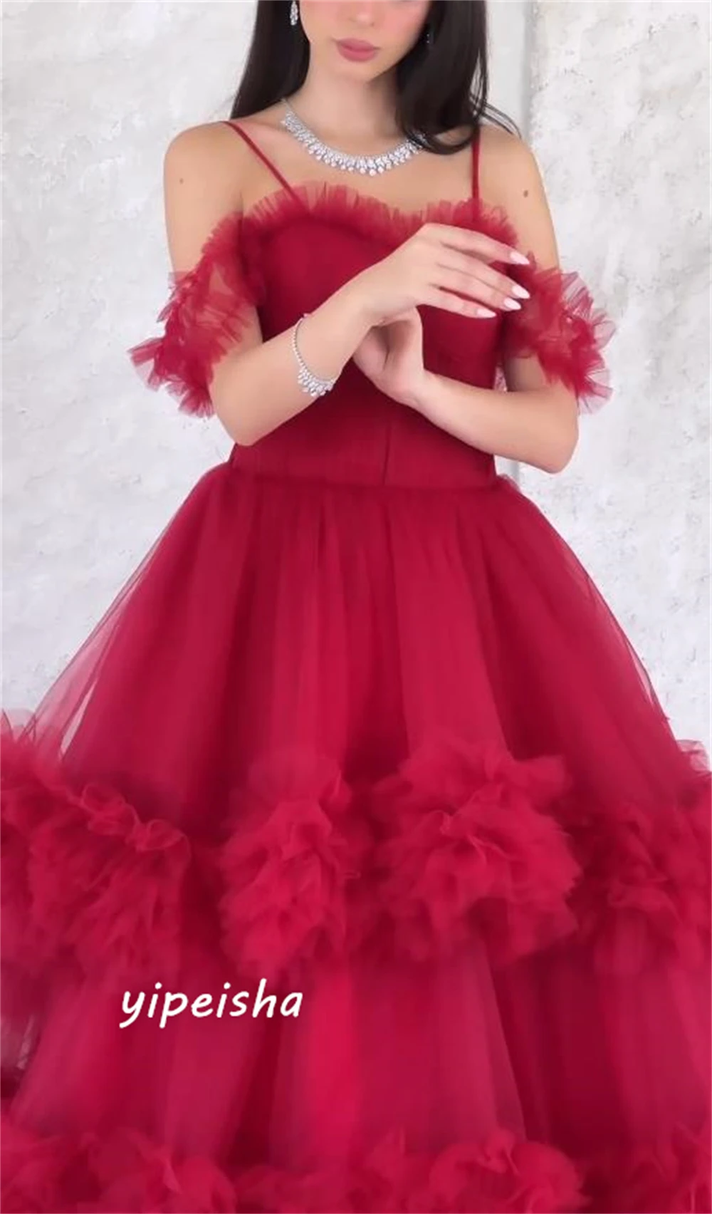 Customized Intricate Fashion Off-the-shoulder Ball gown Quinceanera Dress Layered Fold Sweep/Brush Skirts Net/Tulle Evening